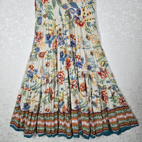 Soft Surroundings Kara Dress sz PM Yellow Multicolor Floral Tiered Boho Peasant - Picture 8 of 14